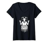 Mujer No Gods No Masters Cabra Oculta Anarquía Baphomet Camiseta Cuello V