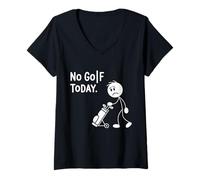 Mujer No Golf Today Sad Stick Man Humor Empujando un Carrito de Golf Camiseta Cuello V