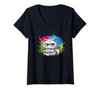 Mujer No Grumpy Funny Cat Café Mañana Humor Oficina Camiseta Cuello V