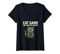 Mujer No Hagas Contacto Visual con tu Gato perdido, Juego Feline Fun Camiseta Cuello V