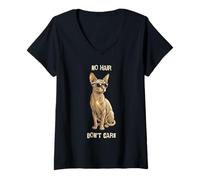 Mujer No Hair Don't Care Sphynx Cat Gafas de Sol Vintage Retro Camiseta Cuello V
