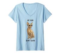 Mujer No Hair Don't Care Sphynx Cat Gafas de Sol Vintage Retro Camiseta Cuello V