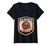Mujer No Hay Carreteras Ninguna Regla Motocross Motocross Dirt Bike Rider Japón Moto Camiseta Cuello V