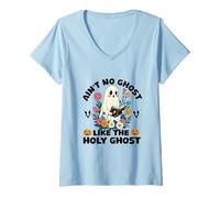 Mujer No Hay Fantasma como el Espíritu Santo Jesús Christian Halloween Camiseta Cuello V