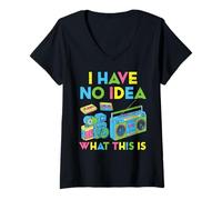 Mujer No Hay Idea de lo Que Este Boombox VHS 70s 80s 90s Hombres Mujeres Niños Camiseta Cuello V