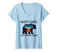 Mujer no hay luces de la ciudad solo fogatas noches camping campamento hoguera Camiseta Cuello V