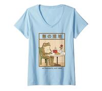 Mujer No Hay Pensamientos, Solo Vibraciones, Cabeza vacía, Rana, Zen japonés Camiseta Cuello V