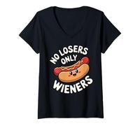 Mujer No Hay Perdedores, Solo Salchichas, Divertido Juego de Palabras con Salchichas, Humor Camiseta Cuello V