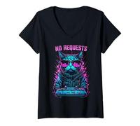 Mujer No Hay peticiones House Cat DJ Rave EDM Music Deejay Equalizer Camiseta Cuello V