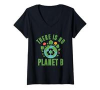 Mujer No Hay Planeta B Reciclaje Retro Cambio Climático Día de la Tierra Camiseta Cuello V