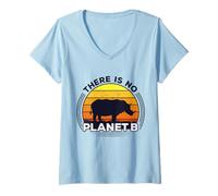 Mujer No Hay Planeta B Salvar al Rinoceronte Día de la Tierra Camiseta Cuello V