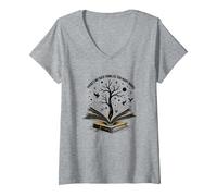 Mujer No Hay Tal Cosa como demasiados Libros Leyendo Arte Camiseta Cuello V, Gris Jaspeado, L