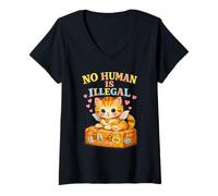 Mujer No Human Is Illegal Cute Kitten Wings Retro Maleta Camiseta Cuello V