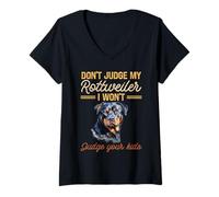 Mujer No juzgues a mi Rottweiler No juzgaré a Tus Hijos Camiseta Cuello V