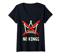 Mujer No Kings Day Protest Movement, Crown with Red X Crossed Out Camiseta Cuello V