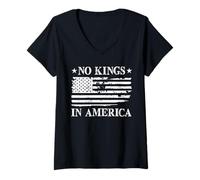 Mujer No Kings In America Bandera de Estados Unidos Diseño de democracia Camiseta Cuello V