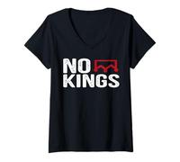 Mujer No Kings in America Flag Protesta Save Democracy firma protesta Camiseta Cuello V