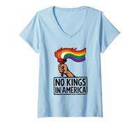 Mujer No Kings In America Protestan Bandera Arco Iris LBGTQ Camiseta Cuello V