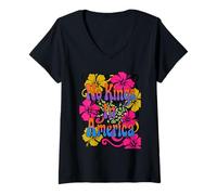 Mujer No Kings In America - Rana psicodélica, 60, Flor Camiseta Cuello V