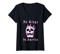 Mujer No Kings In American Retro Glitch Style Gráfico Político Camiseta Cuello V