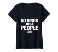 Mujer No Kings Just People Libertad Igualdad USA Bandera Texto Gráfico Camiseta Cuello V