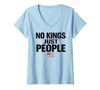 Mujer No Kings Just People Libertad Igualdad USA Bandera Texto Gráfico Camiseta Cuello V