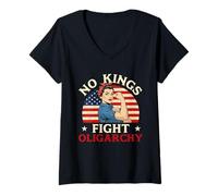 Mujer No Kings Lucha contra la Oligarquía - Declaración Antimonarquía Liberty Camiseta Cuello V