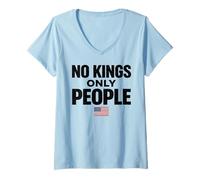 Mujer No Kings Only People Libertad Igualdad Bandera de Estados Unidos Texto de protesta Camiseta Cuello V