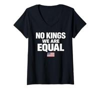 Mujer No Kings We Are Equal Freedom Equality USA Flag Texto Gráfico Camiseta Cuello V