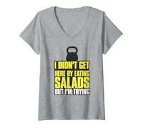 Mujer No llegué aquí Comiendo ensaladas, Pero lo Intento Camiseta Cuello V