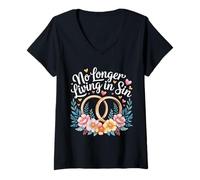 Mujer No Longer Living In Sin Pareja de Bodas matrimoniales |- Camiseta Cuello V