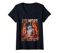Mujer No más señor Buen Chico Fuego y relámpago Vaquero Lobo Camiseta Cuello V