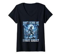 Mujer No me asustes, me Tiro un Pedo fácilmente Bootleg Alpha Wolf Meme Camiseta Cuello V