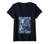 Mujer No me asustes, me Tiro un Pedo fácilmente Bootleg Alpha Wolf Meme Camiseta Cuello V