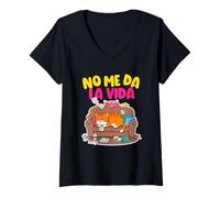 Mujer No Me Da La Vida Gato Cansado Arte Humor Diario Camiseta Cuello V