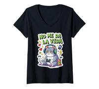 Mujer No Me Da La Vida Gato Gamer Cansado Diseño Pixel Arte Camiseta Cuello V