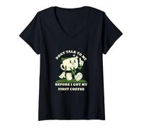 Mujer No me hables Antes de mi Primer café Divertido Retro Estilo Camiseta Cuello V