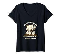 Mujer No me hables Antes de mi Primer café Divertido Retro Estilo Camiseta Cuello V