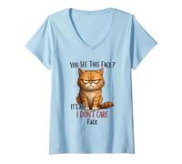 Mujer No me Importa la Cara, Gato, Gracioso, indiferente, felino Camiseta Cuello V