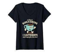 Mujer No me levanto ni brilla, tomo cafeína y espero lo mejor Camiseta Cuello V