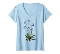 Mujer No me Olvides de Flores Azules Amante de Las Plantas para Parejas Camiseta Cuello V