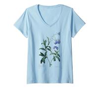 Mujer No me Olvides de Flores Azules Amante de Las Plantas para Parejas Camiseta Cuello V