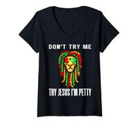 Mujer No me pruebes, Prueba con Jesús, Soy el mezquino Leo Zodiac Birthday Lion Camiseta Cuello V