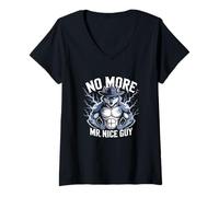 Mujer No Mr Nice Guy Wolf Diseño Gráfico Camiseta Cuello V