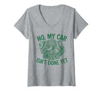 Mujer No My Car Isn'T Done Todavía Sintonizador Mecánico Motor Turbo Camiseta Cuello V