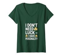 Mujer No Necesito Suerte Tengo Personalidad Shamrock Camiseta Cuello V