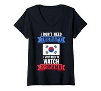 Mujer No Necesito Terapia Solo Necesito Ver K-Drama Coreano Camiseta Cuello V
