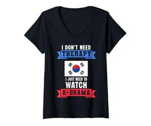 Mujer No Necesito Terapia Solo Necesito Ver K-Drama Coreano Camiseta Cuello V