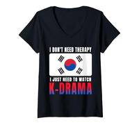 Mujer No Necesito Terapia Solo Necesito Ver K-Drama Drama Coreano Camiseta Cuello V