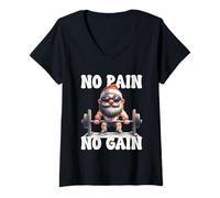 Mujer No Pain No Gain Fitness Gnome Love Weightlifting Training Camiseta Cuello V